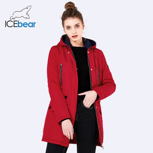 ICEbear 2019 New Brand Clothing Women Spring Parka Womens Long Thin Jacket With Hat Detachable Warm Coat 16G262D