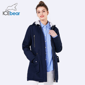 ICEbear 2019 New Brand Clothing Women Spring Parka Womens Long Thin Jacket With Hat Detachable Warm Coat 16G262D