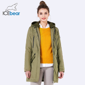 ICEbear 2019 New Brand Clothing Women Spring Parka Womens Long Thin Jacket With Hat Detachable Warm Coat 16G262D