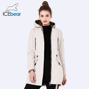 ICEbear 2019 New Brand Clothing Women Spring Parka Womens Long Thin Jacket With Hat Detachable Warm Coat 16G262D